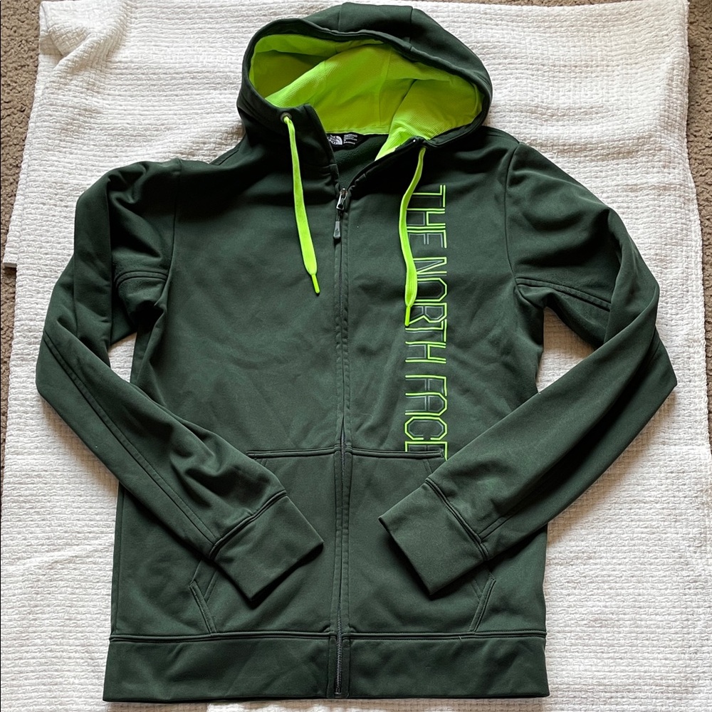 The North Face Dark Green Jacket with Bright Green Details